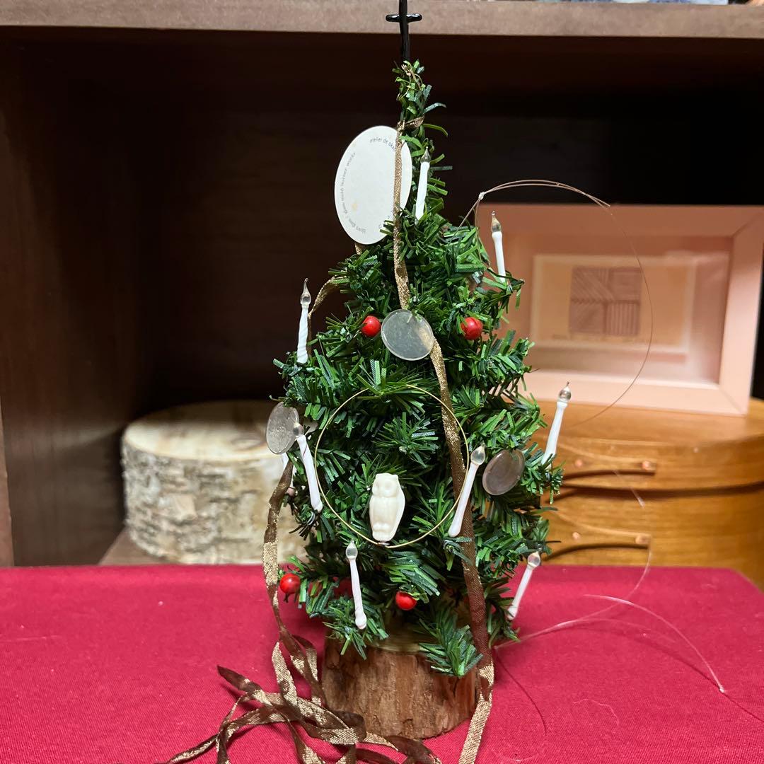 オカベマキコ　クリスマスツリー　ガラス　フクロウモチーフ付き