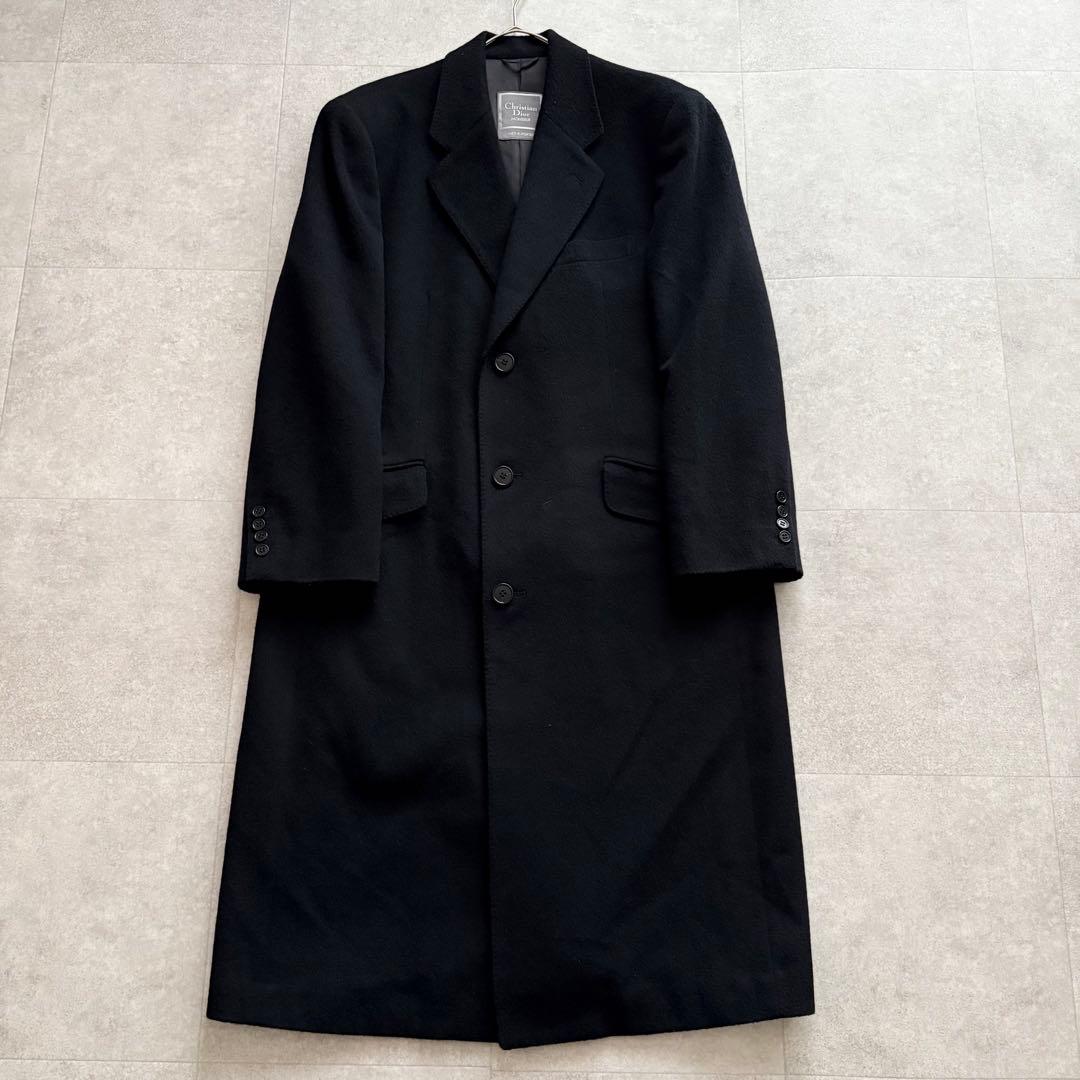 クリスチャンディオール　チェスターコート　ロング　黒　L　ラムウール