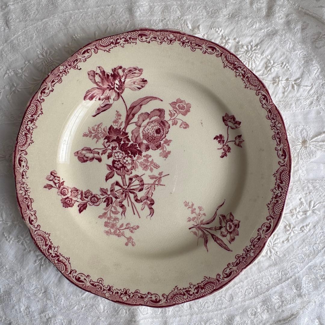 フランスアンティーク　サルグミンヌ　Fontanges ディナープレート　花リム