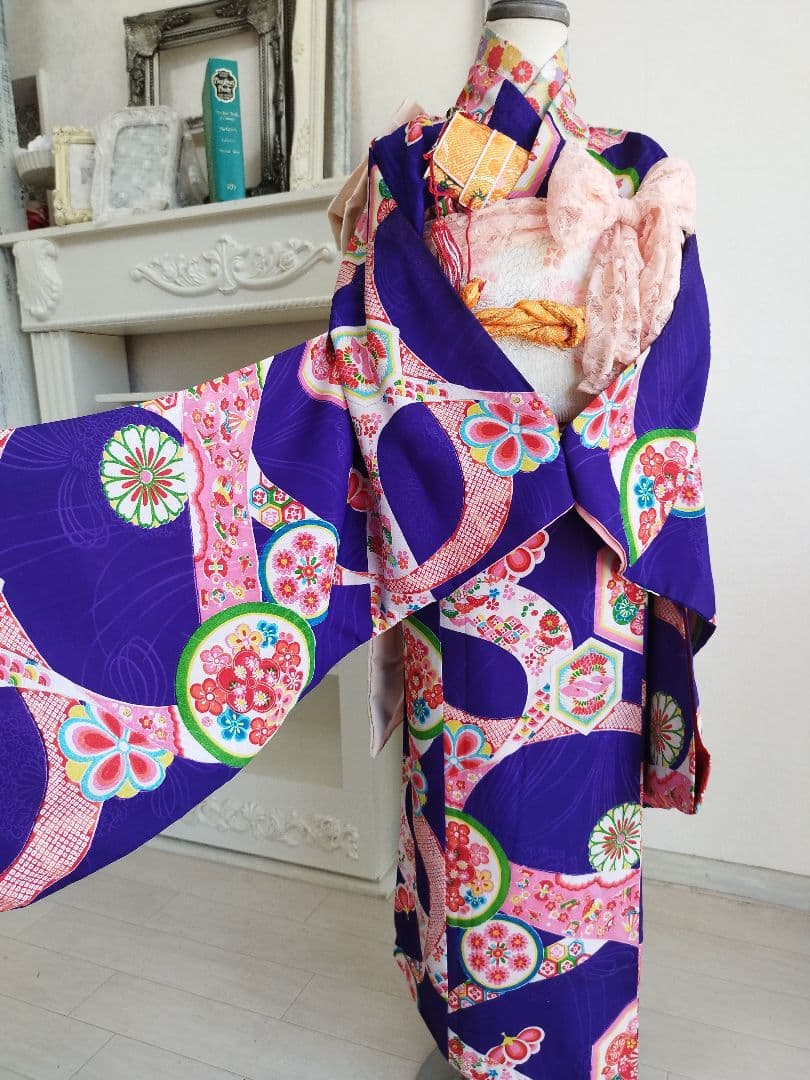アンティーク青紫の着物単品