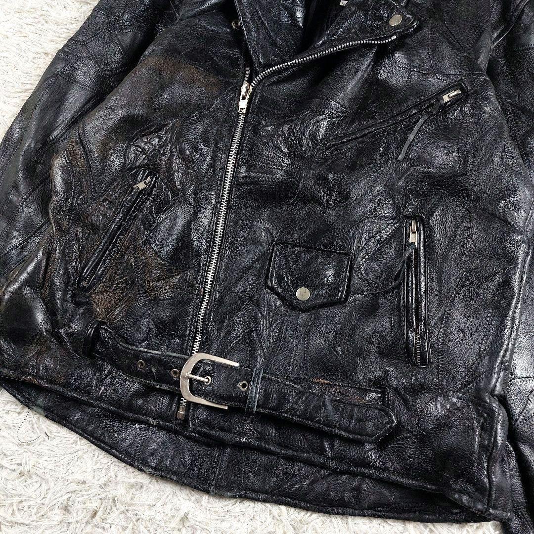 XL 短丈 ツギハギ y2k 90~00s アメジャン ダブルレザー ライダース