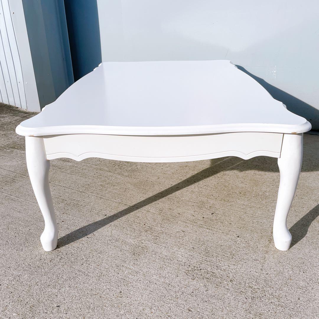 【送料込】アンティーク 猫脚 白センターテーブル ローテーブル 折り畳み式