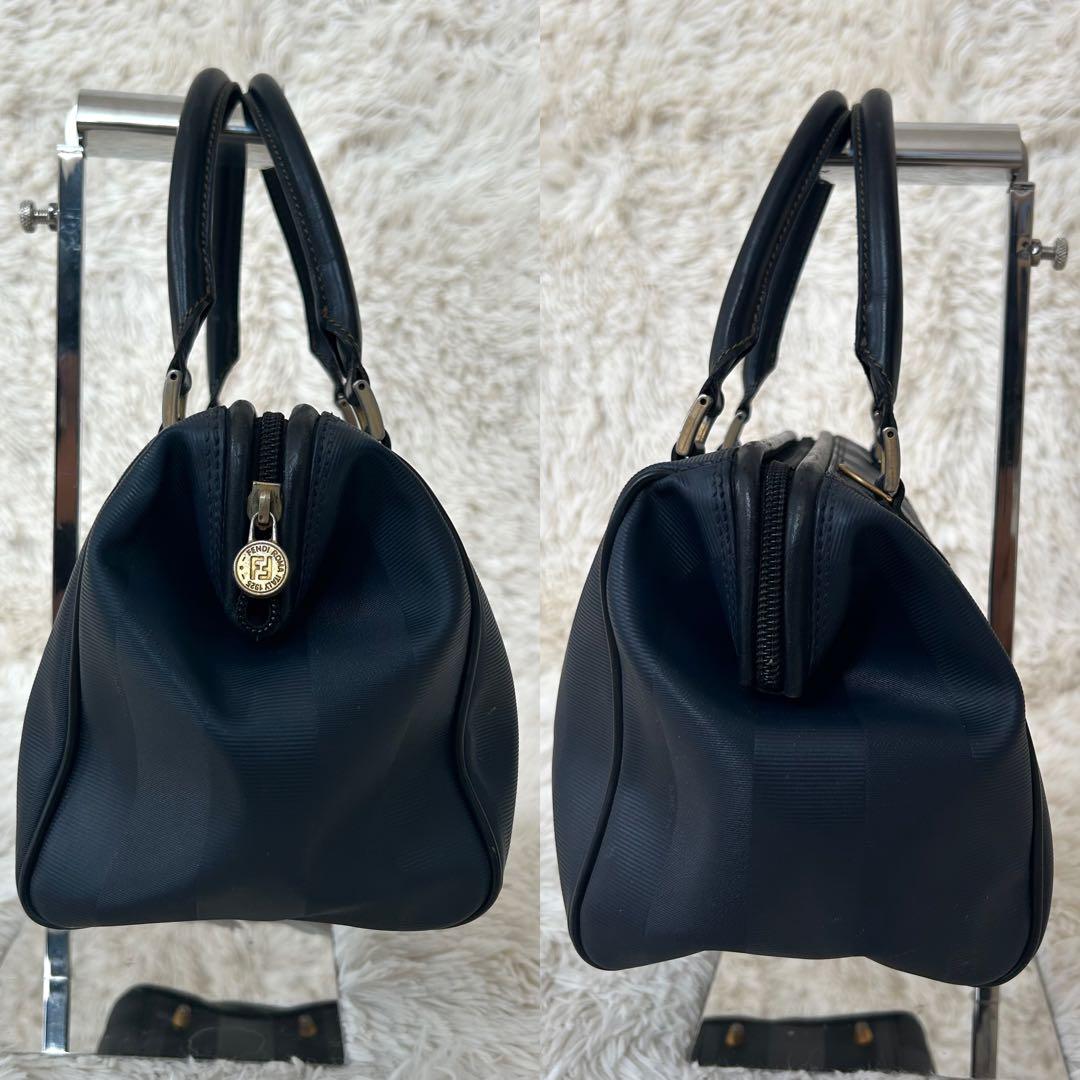FENDI ペカン柄 ミニボストン PVC ネイビー　ストライプ　金具