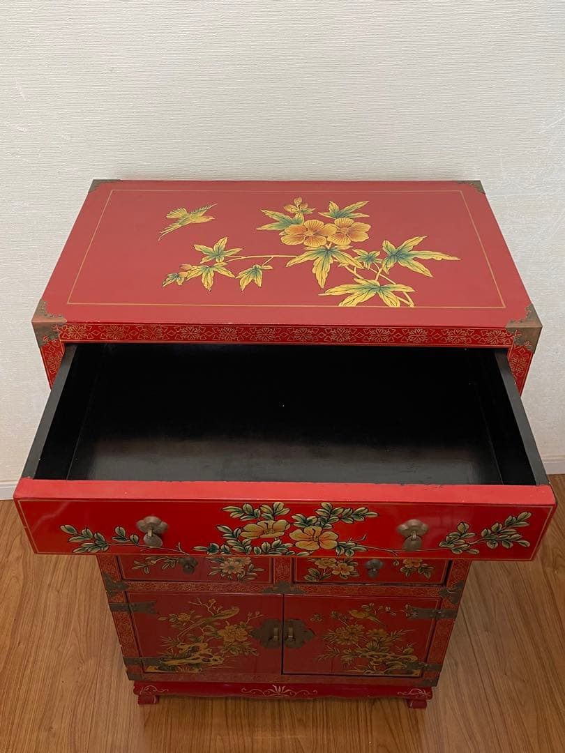 中国　花柄　アンティーク　タンス