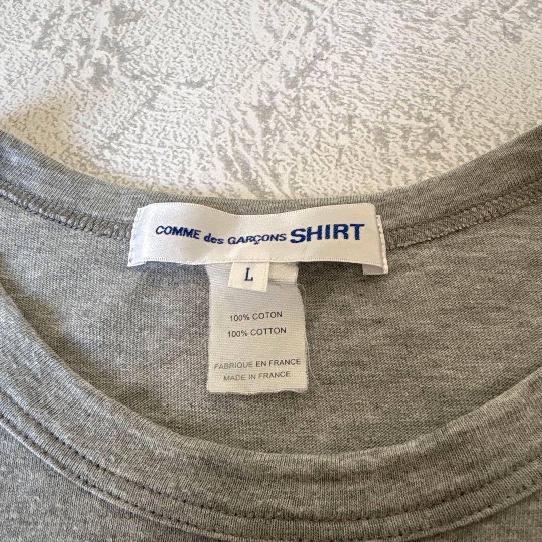 Lサイズ：コムデギャルソンシャツ ドッキング カットソー グレー/ライトブルー