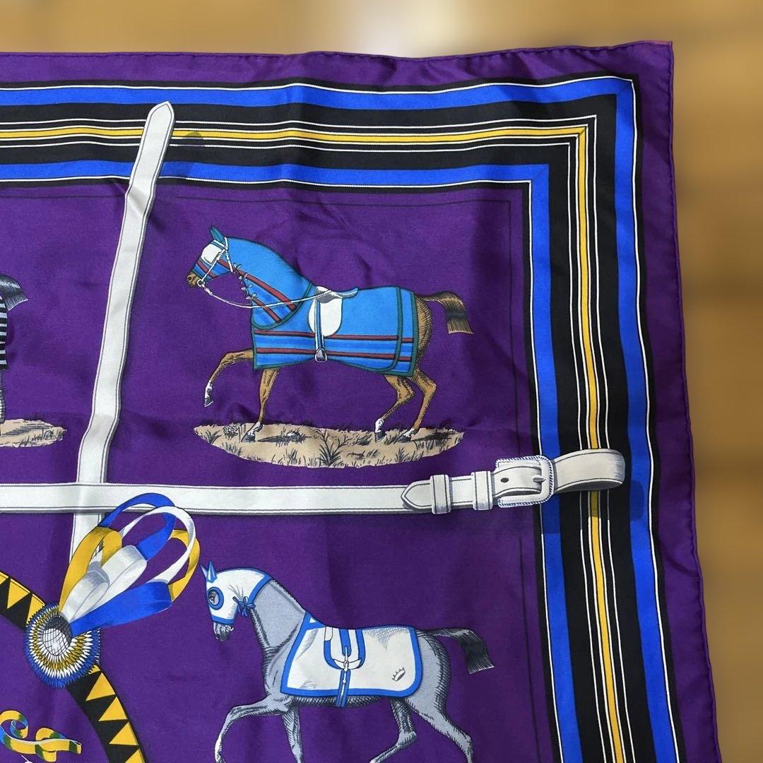 エルメス馬デザイン スカーフ 紫色 90cm 未使用