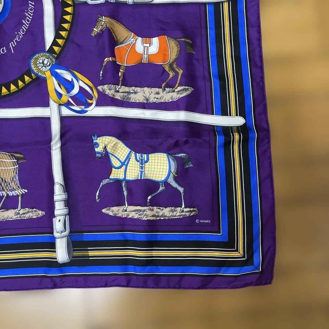 エルメス馬デザイン スカーフ 紫色 90cm 未使用