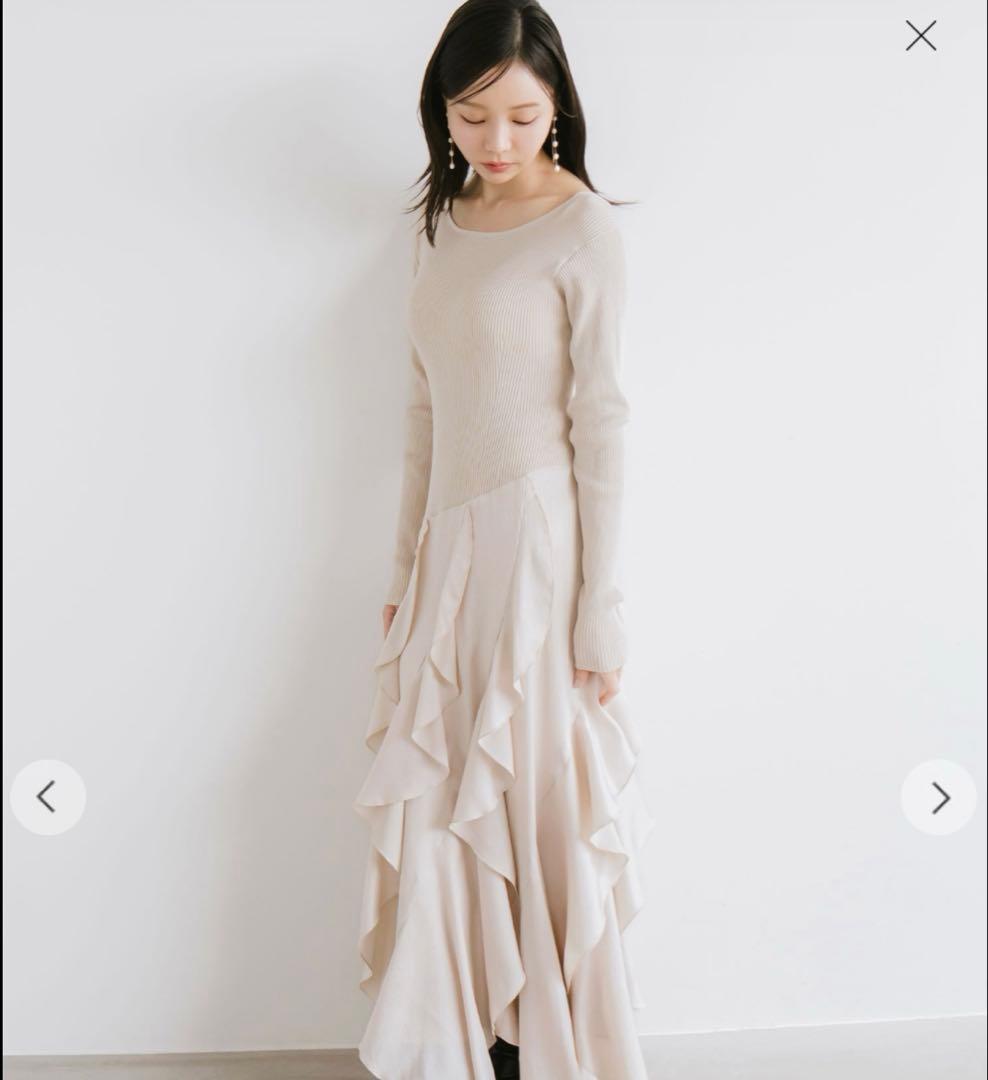 Aimeine エメイン　バックオープンフリルドッキングワンピース アイボリー
