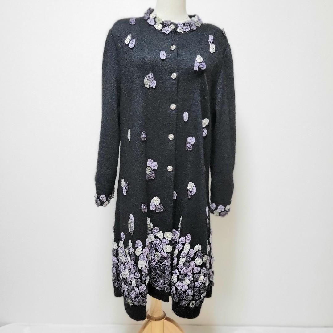 ATELIER SAGAN アトリエサガン ノーカラー コート 黒 刺繍