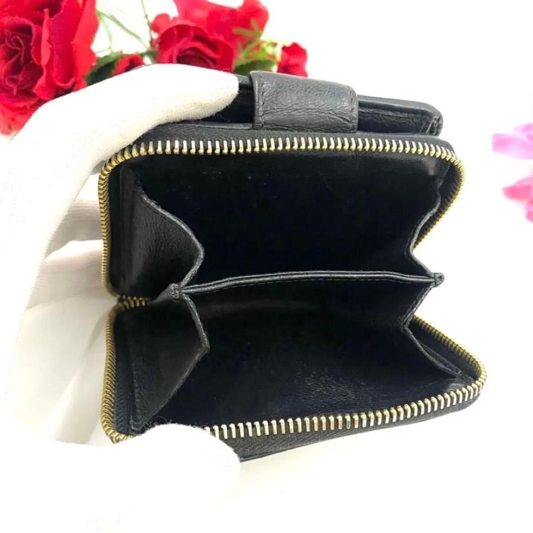 サンローラン◎二つ折り 財布 コンパクトジップ ラウンドファスナー ブラック 黒