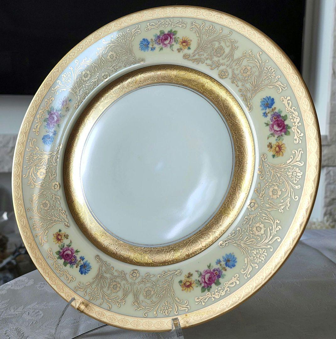 希少 金彩 プレート 手描き ピカード装飾 ドレスデンブーケ アンティーク