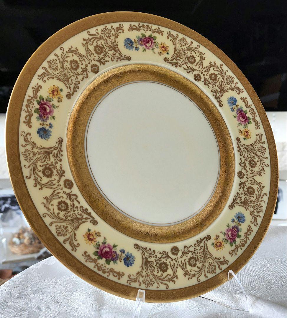 希少 金彩 プレート 手描き ピカード装飾 ドレスデンブーケ アンティーク