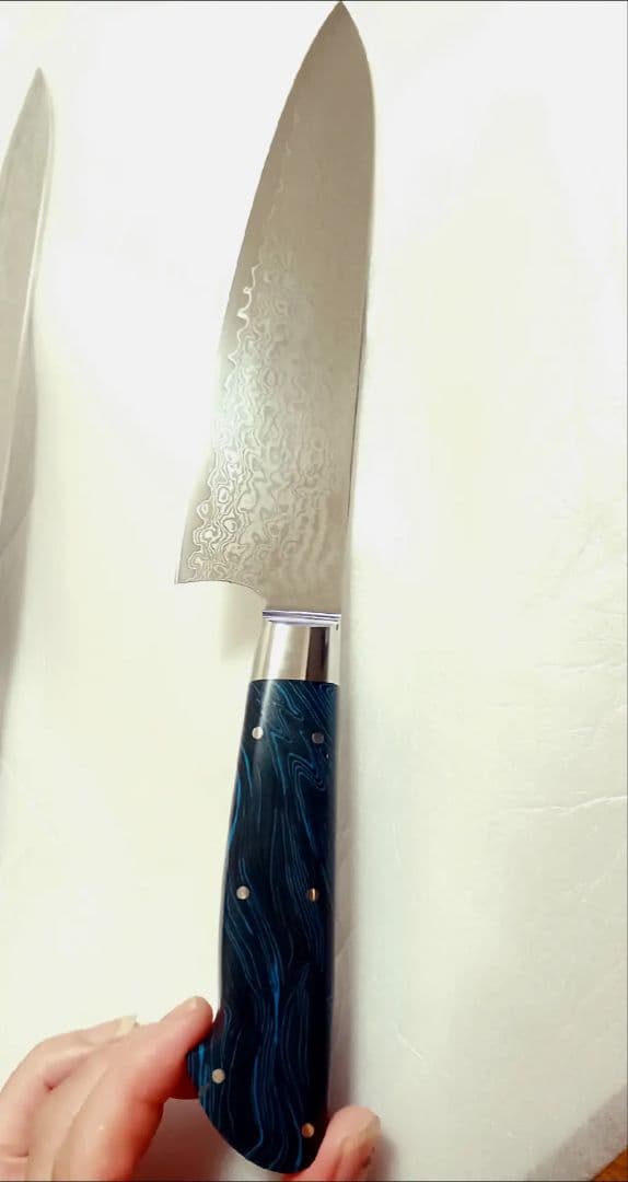 ダマスカス 牛刀 18cm 青色ハンドル