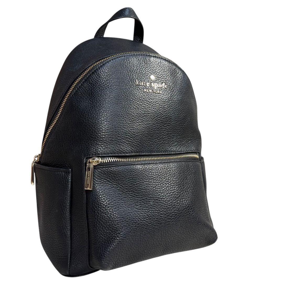 【美品】Kate Spade シボ革　バックパック　リュック　オールレザー　黒