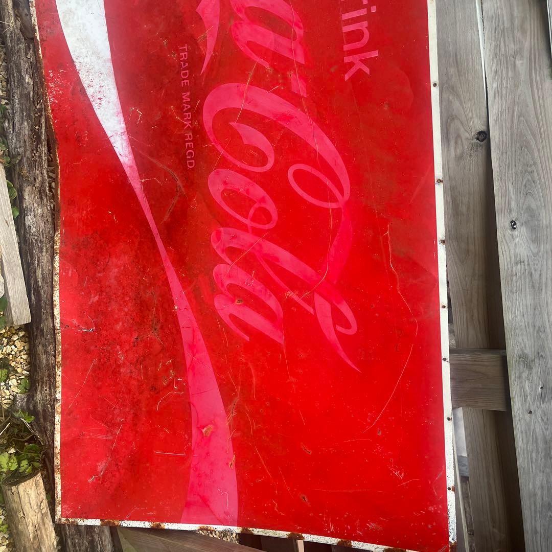 当時物 コカコーラ 大型 ブリキ看板 片面看板 Coca-Colaビンテージ昭和