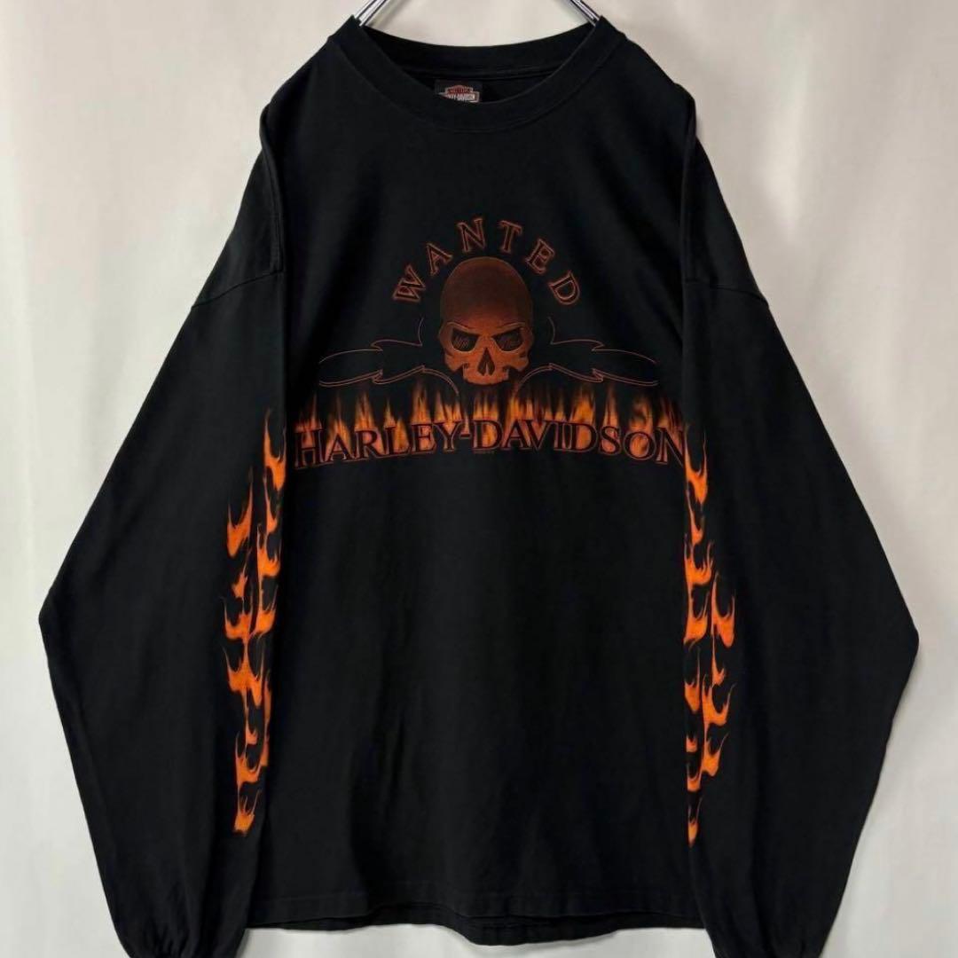 USA製 ハーレーダビッドソン　ロングTシャツ　XL ロンT ブラック フレイム