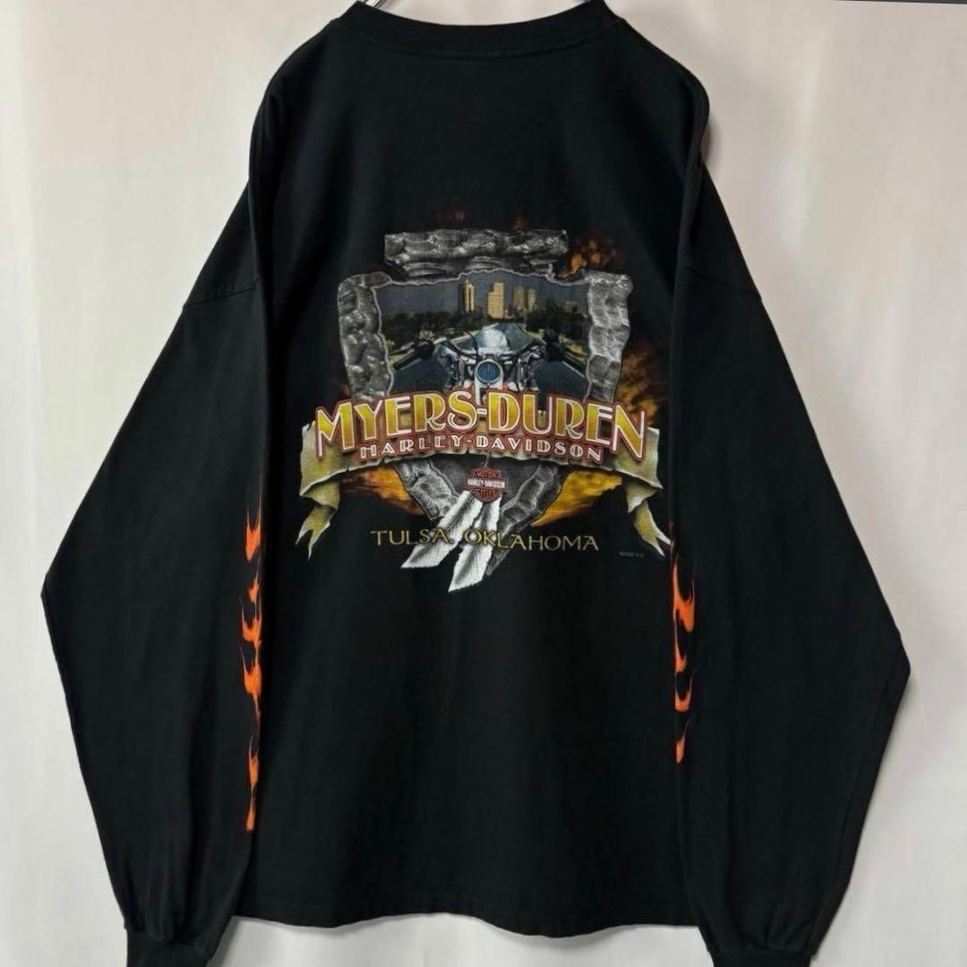 USA製 ハーレーダビッドソン　ロングTシャツ　XL ロンT ブラック フレイム
