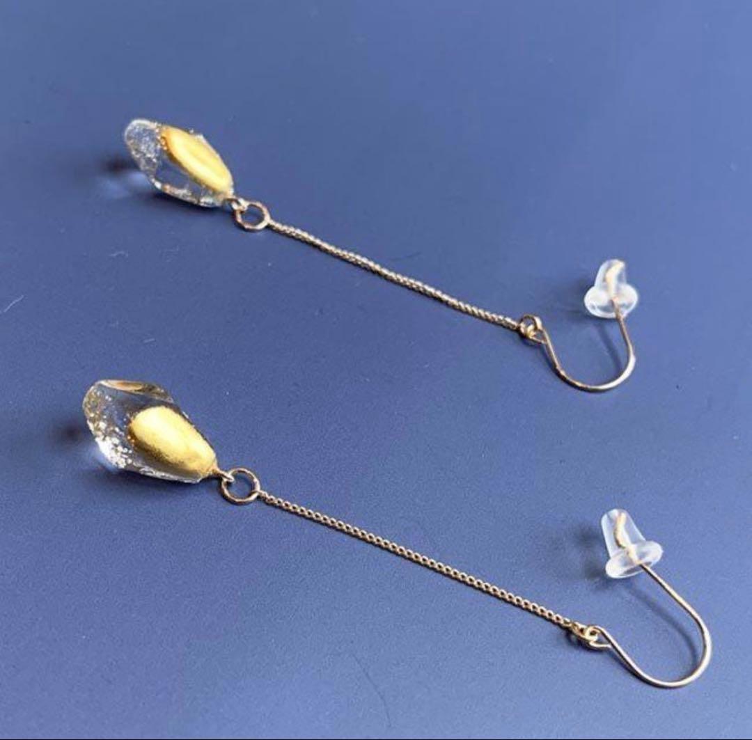 【定価24,200円】HARIO ピアス「Haku」K10 金箔 ガラスストーン