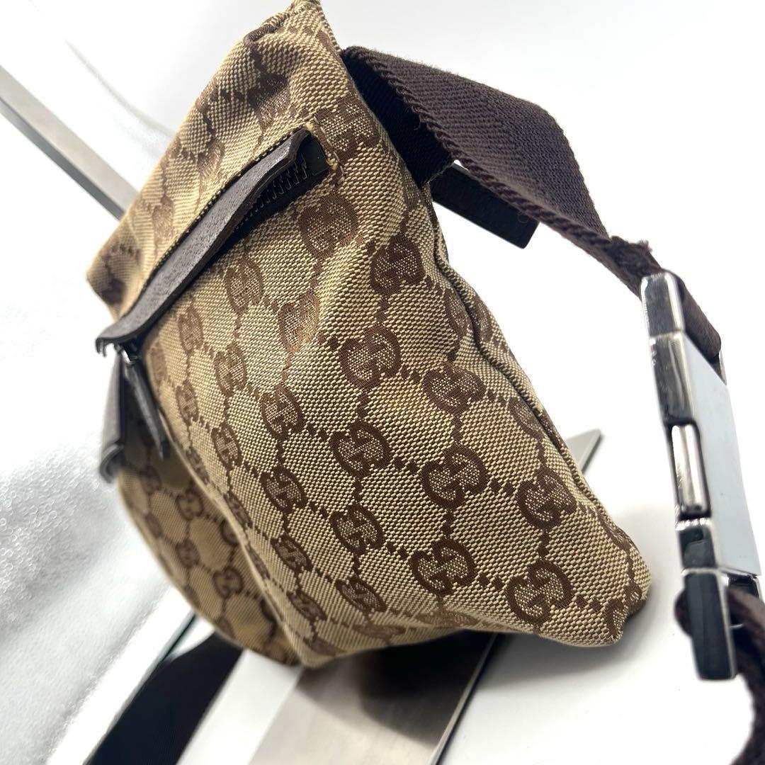 美品✨グッチ ボディバッグ ウエストポーチ レザー×GGキャンバス ブラウン