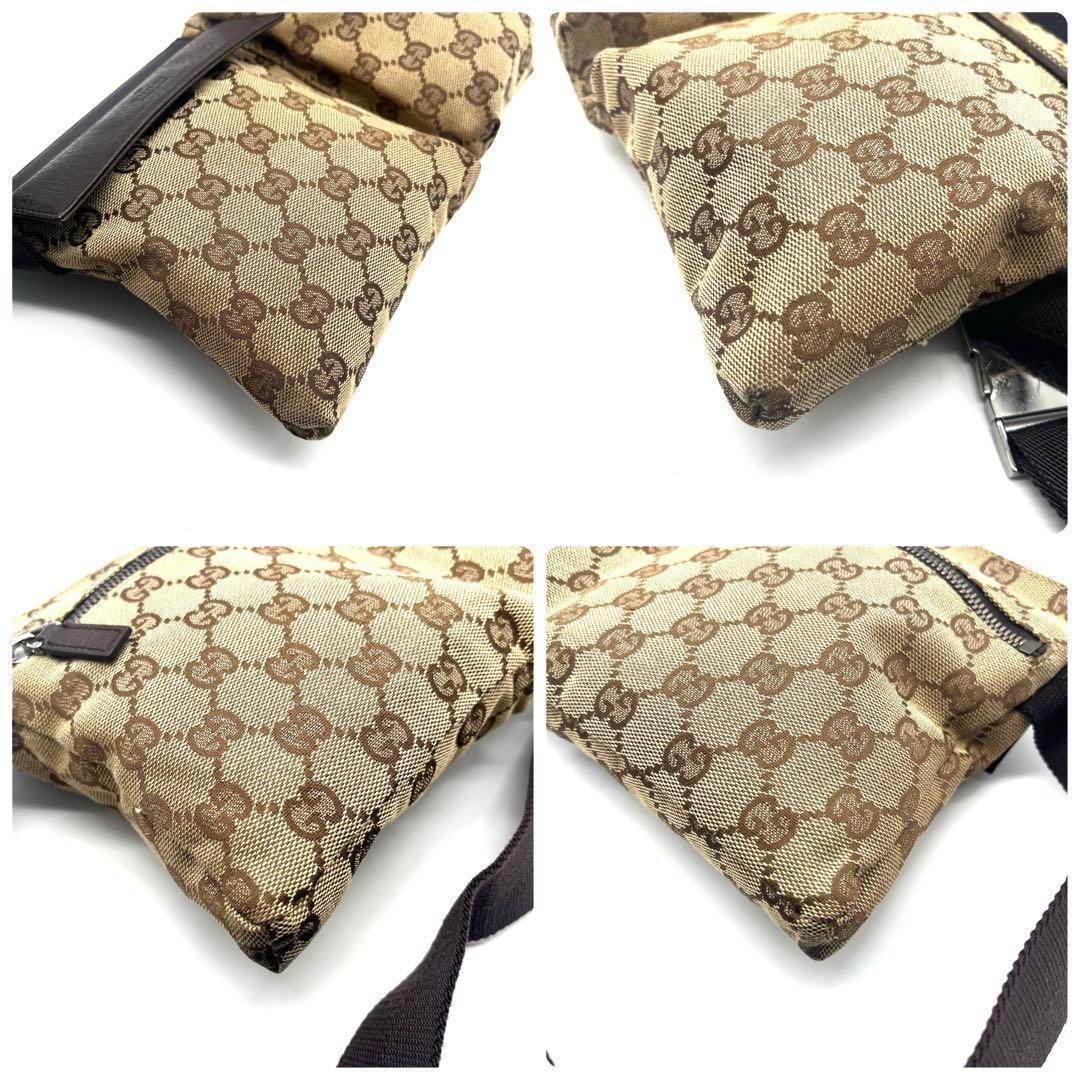 美品✨グッチ ボディバッグ ウエストポーチ レザー×GGキャンバス ブラウン