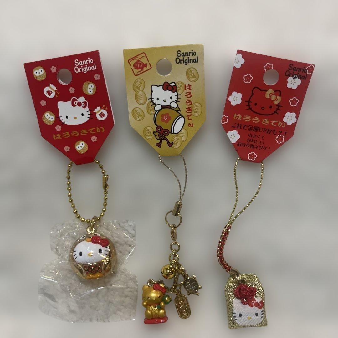 エ*ス様 開運！Hello Kitty フクロウ・招き猫・御守りストラップ3個セ