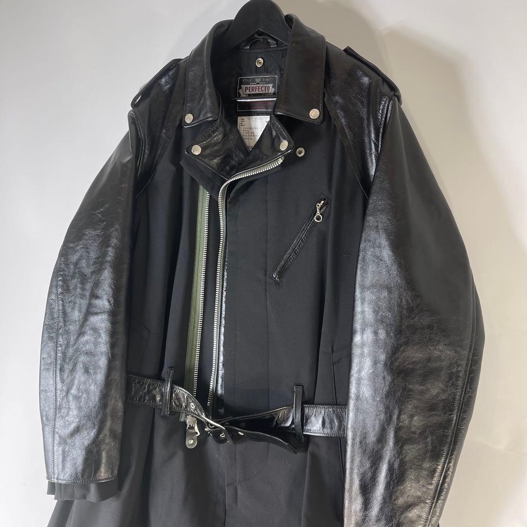 sacai Schottエディション ブラック Suiting レザージャケット