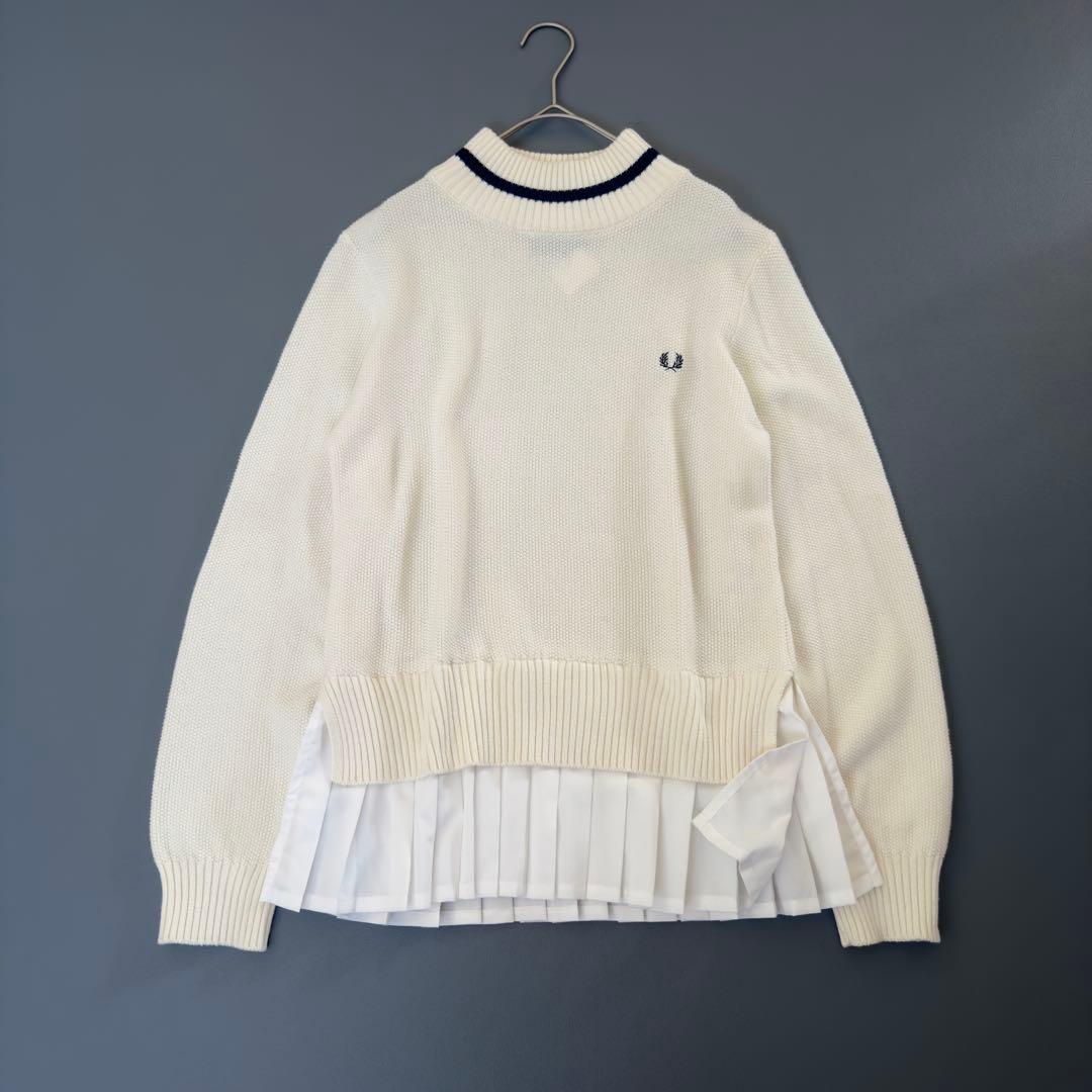 洗える　フレッドペリー　裾プリーツ　異素材ドッキング　長袖セーター　ニット