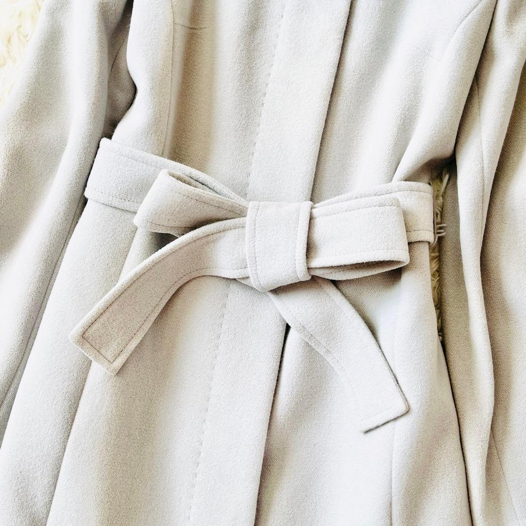 【美品✨】ロングコート　アンゴラ混　シルク混　ベルト　ファー　2way　Aライン