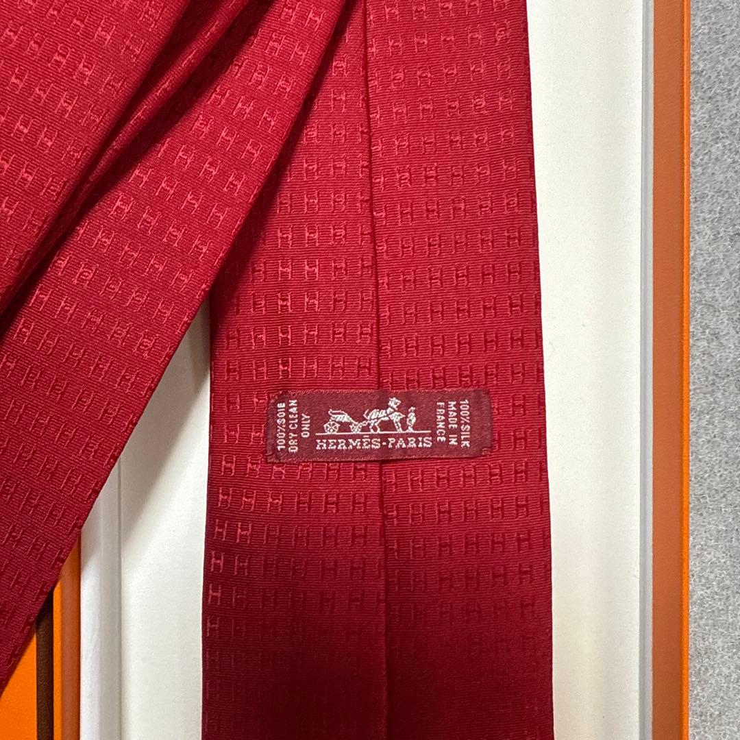 美品　エルメス　ネクタイ　赤　H柄H織ファソネ　派手