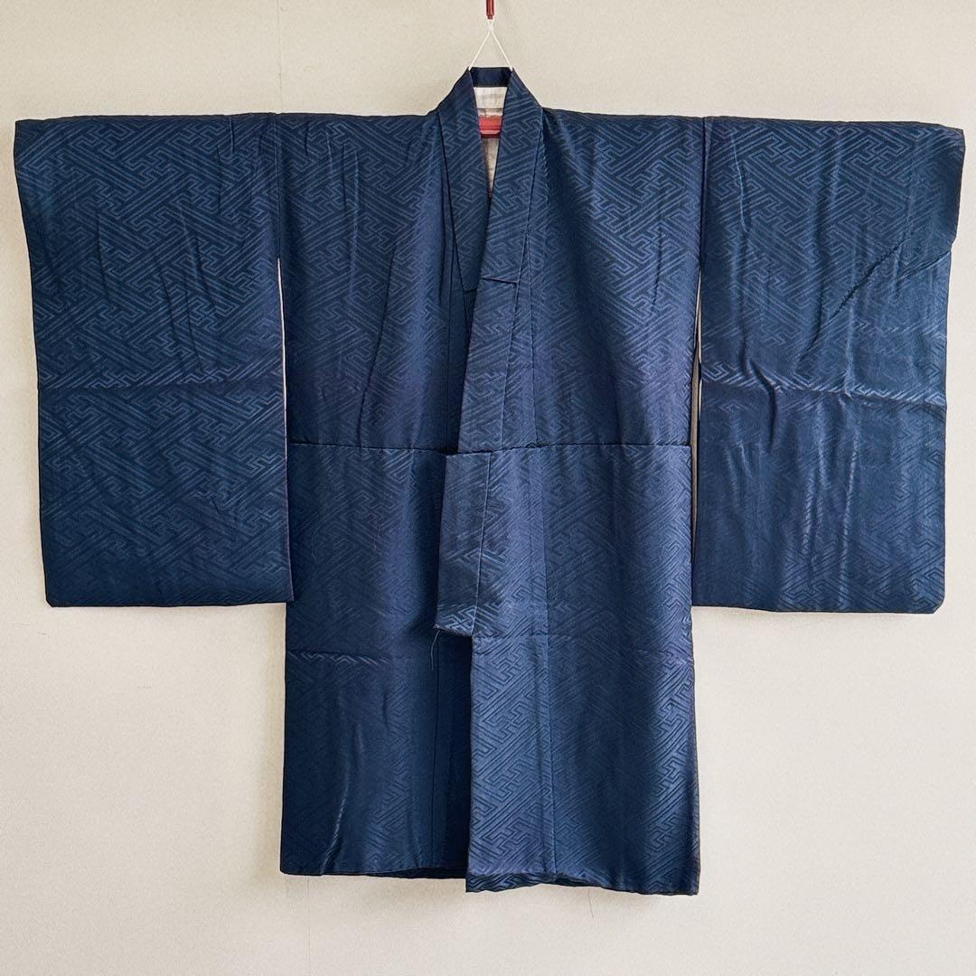 七五三　5歳　男の子　袴セット　紺　鷹　化繊　縞はかま　中古品　61211