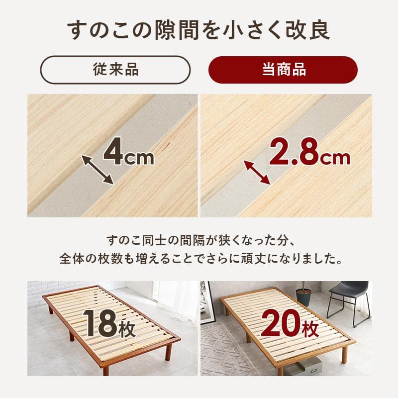頑丈でシンプル すのこセミシングルベッド ナチュラル [8368]