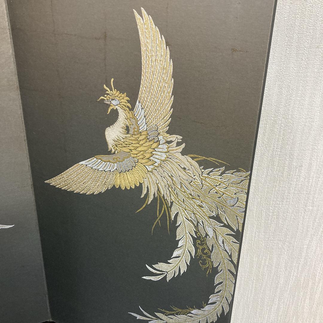 E41 豪華！本金彩箔押し屏風　豪華な鳳凰　高さ66㎝位　五月人形屏風