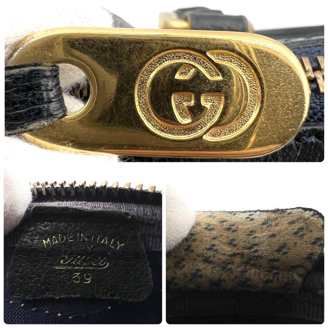 美品　GUCCI　ボストンバック　PVC　シェリーライン　ネイビー　GG柄　本革