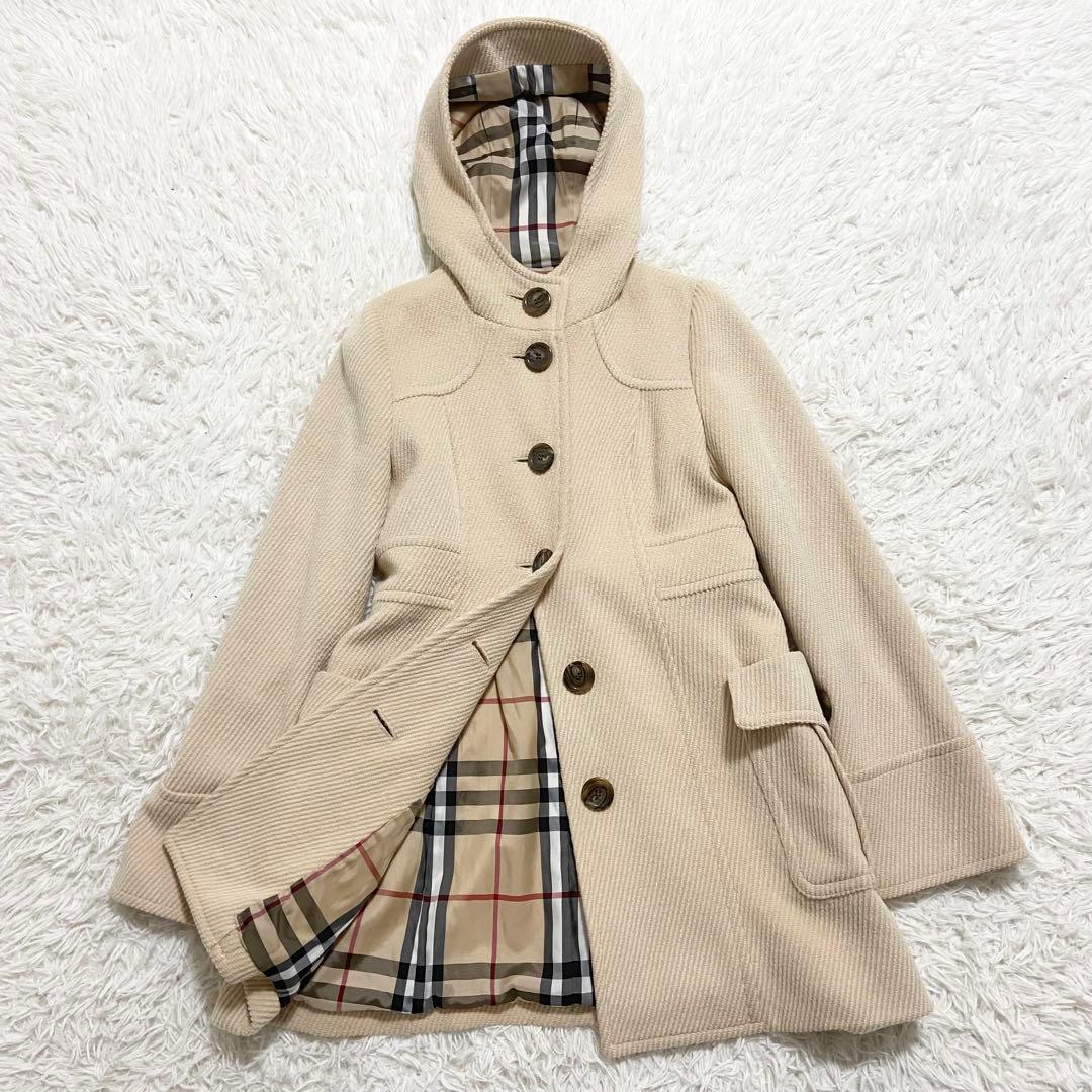 バーバリーブルーレーベル　ダッフルコート　ノバチェック　アンゴラ　アイボリー　M