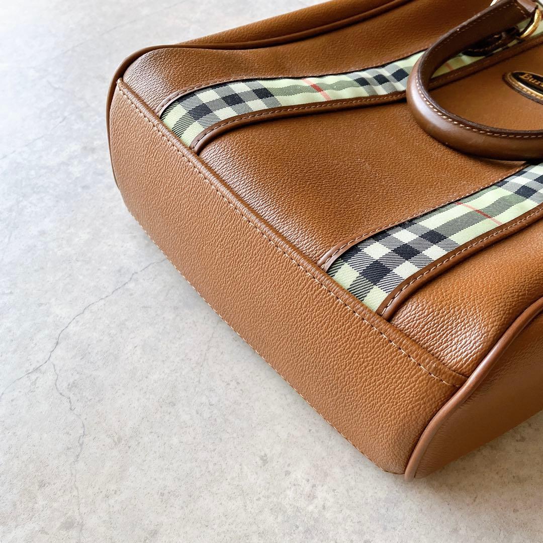 Burberrys ブラウンレザー ゴルフシューズバッグ チェック柄