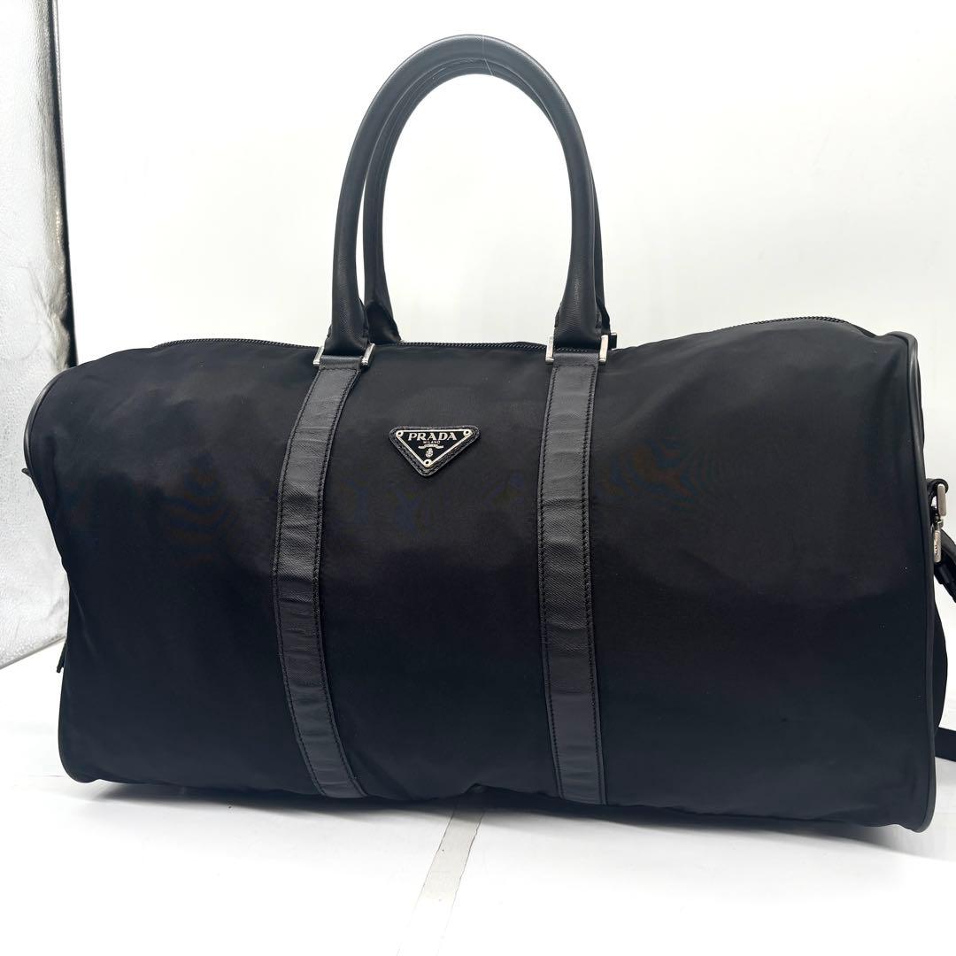【美品】PRADA ブラック ボストンバッグ ナイロン トライアングルロゴ
