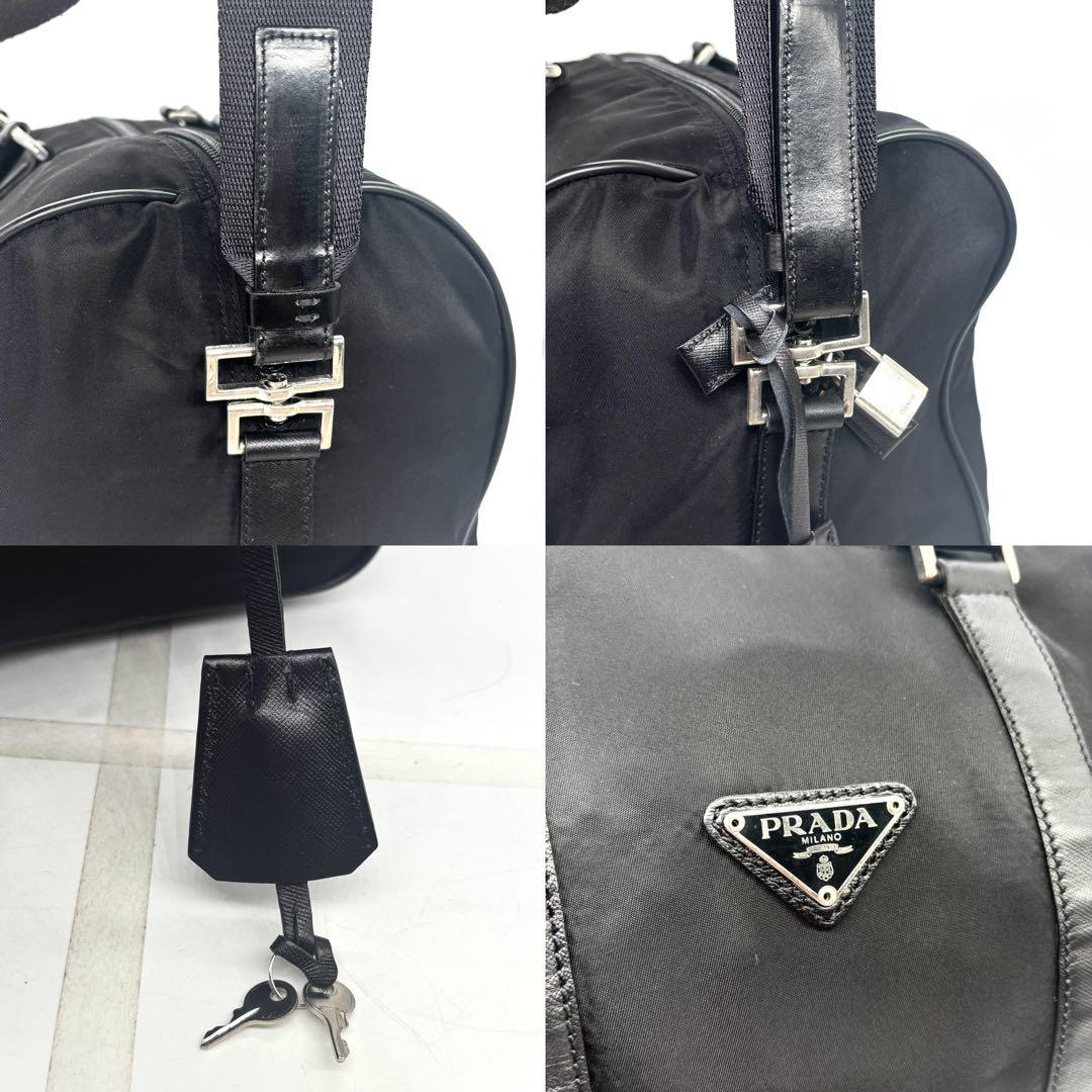 【美品】PRADA ブラック ボストンバッグ ナイロン トライアングルロゴ