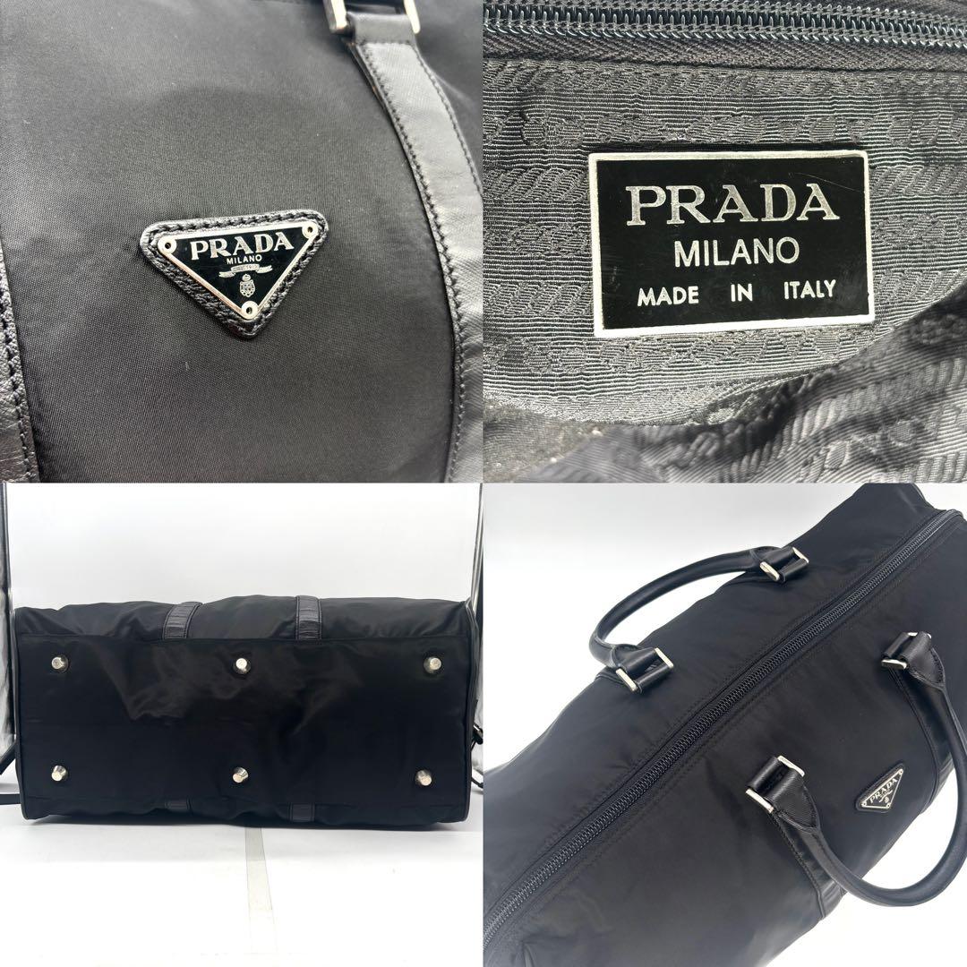 【美品】PRADA ブラック ボストンバッグ ナイロン トライアングルロゴ