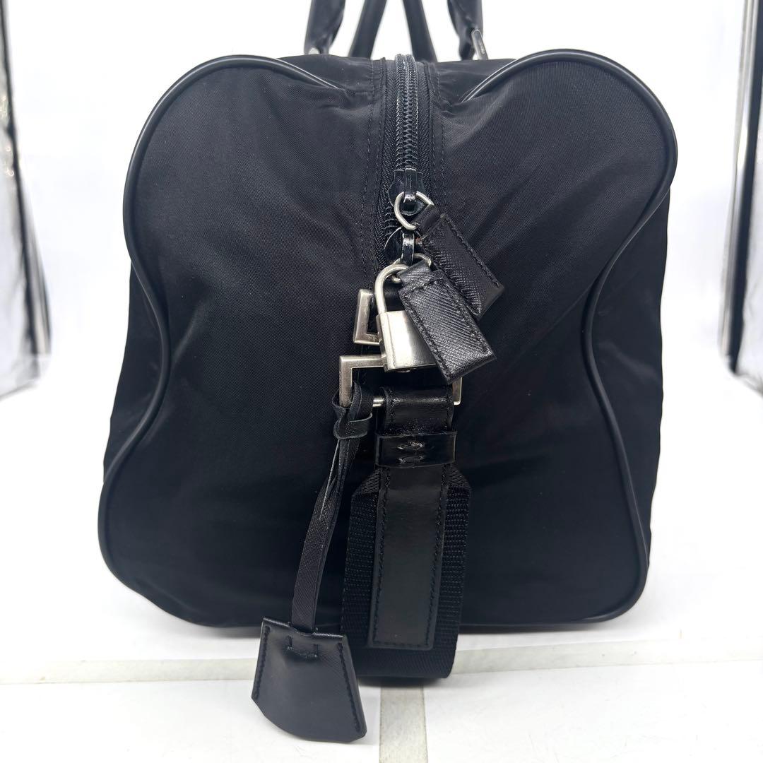 【美品】PRADA ブラック ボストンバッグ ナイロン トライアングルロゴ