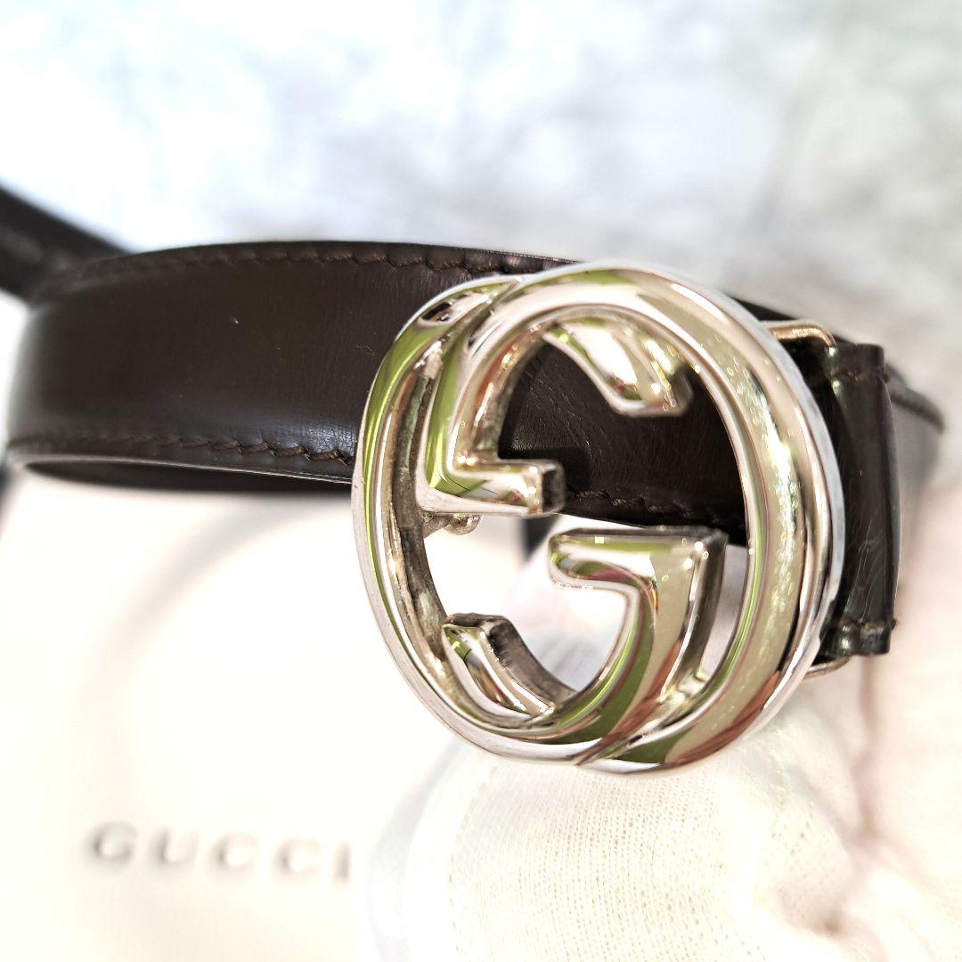 ✨️美品✨️GUCCI グッチ ベルトインターロッキング  シルバー金具ブラウン