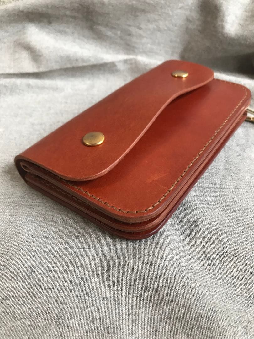 レザー　ハンドメイド　トラッカーウォレット（レッド）