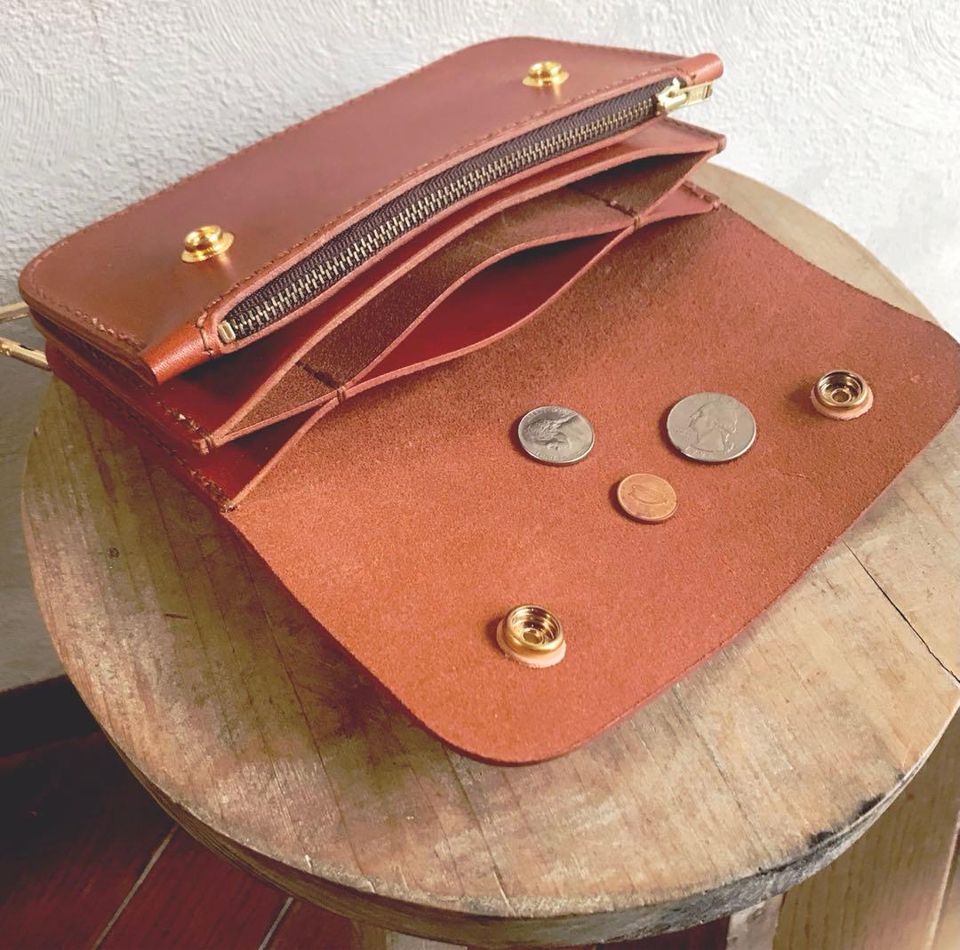 レザー　ハンドメイド　トラッカーウォレット（レッド）