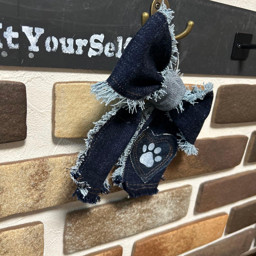 専用デニムリメイク りぼん チャーム 肉球チャーム 24-160