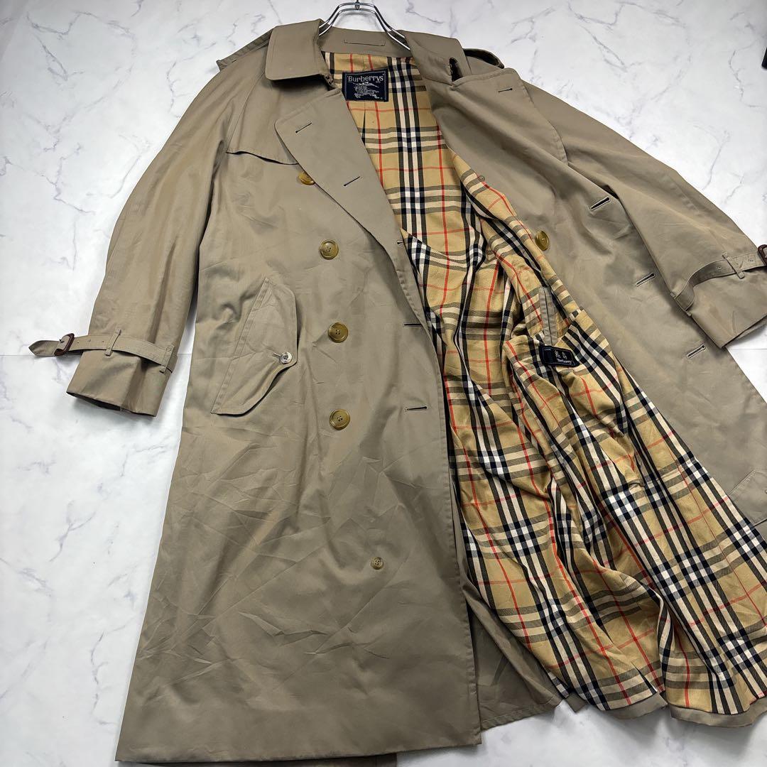 【逸品】バーバリーズ　ロングダブルトレンチコート　XL相当　カーキノバチェ