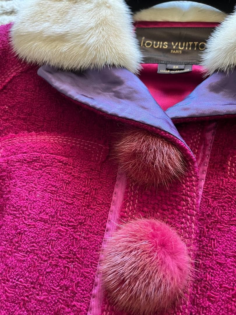 Louis Vuitton ホットピンク ミンク襟 ツイード ショートジャケット
