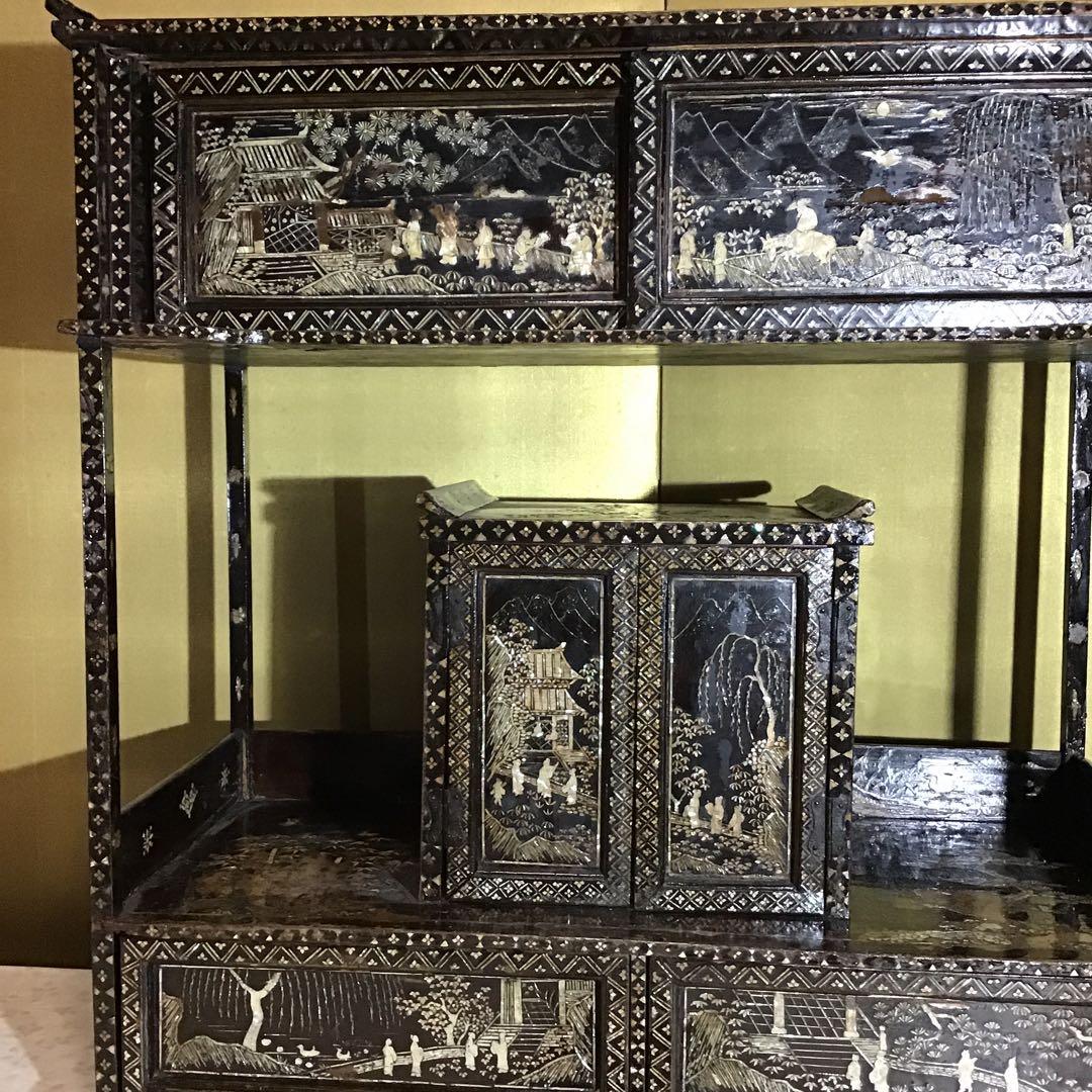 極細密螺鈿　小型　棚　江戸期