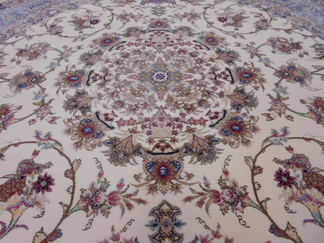 170万ノット、多色織！輝く、本場イラン産 絨毯！円形200cm‐200941