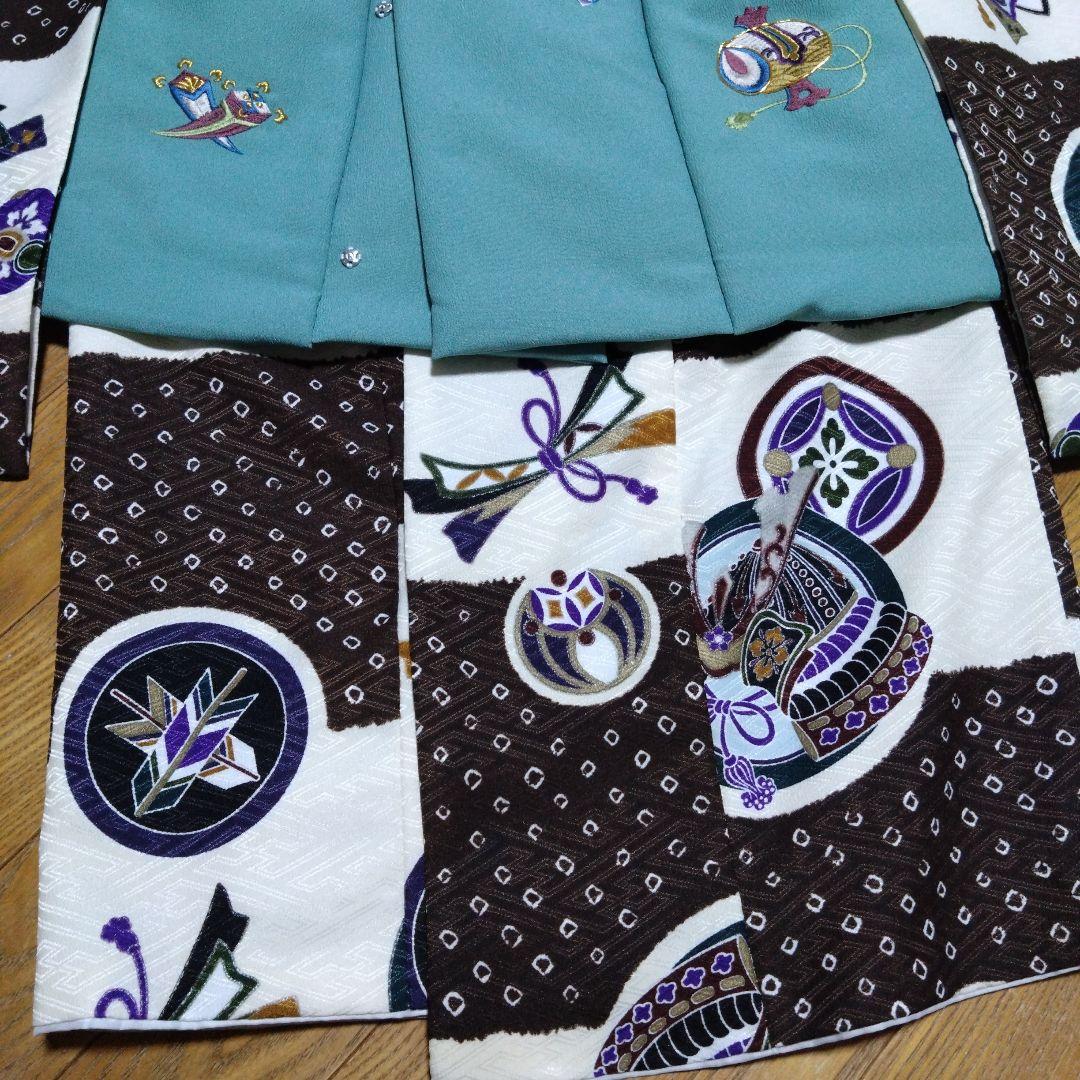 足袋雪駄付き★三歳★男の子★青緑色被布＆茶白着物