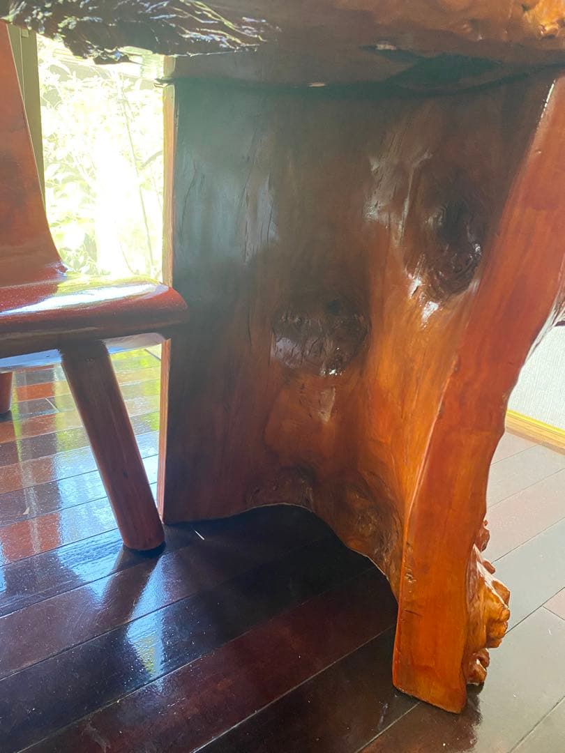 栃の木　とちの木　一枚板テーブル　注文製作　イス5脚　座敷用脚短い有　一枚板