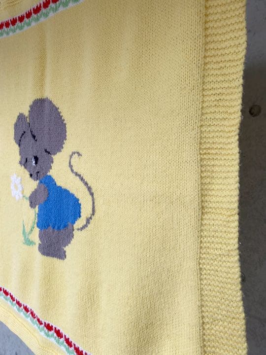 古着 ビンテージ 70s ネズミ グラニー ブランケット キャンプ ラグ